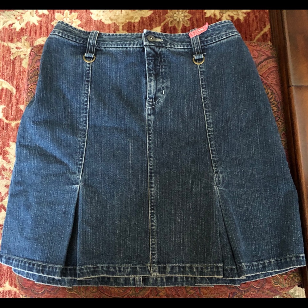 Jean skirt. At knee. Pleated